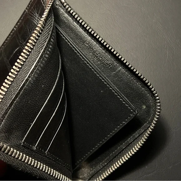 Saint Laurent Black Crocodile-Embossed Card Holder